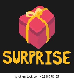 illustration vector graphic of pixel art, a gift with red and yellow  colour , good for your project.