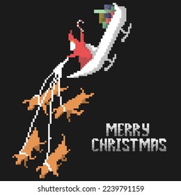 illustration vector graphic of pixel art character, santa claus bring the gift , good for your project.
