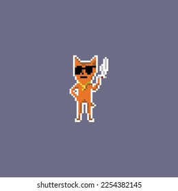 illustration vector graphic of pixel art character,cat with sunglasses good for your project and game.