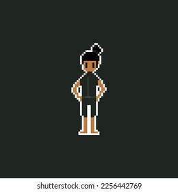 illustration vector graphic of pixel art character  white outline and green background, good for your project and game.
