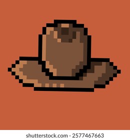 Illustration vector graphic with pixel art style of fedora hat, or a cowboy hat. 