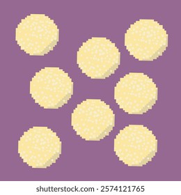 Illustration vector graphic, with pixelated style carrying the theme of traditional Indonesian snacks, this snack is called onde onde.