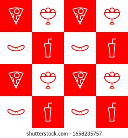 Illustration vector graphic of pizza, ice cream, drink, and sausage fit to place on wallpaper and background.