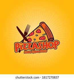 Gráfico vectorial de ilustración del logo de Pizza. Inspiración de diseño. Adecuado para su restaurante o cafetería 