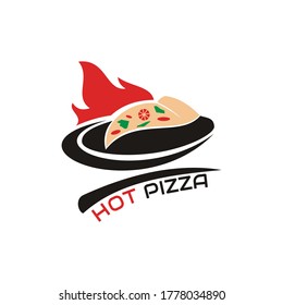 illustration vector graphic of pizza on plate with flame - good for pizza food, restaurant and cafe