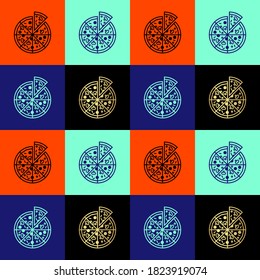 Illustration vector graphic of pizza in pattern. Fit to place on packaging design, food court wallpaper, culinary event backdrop, etc.
