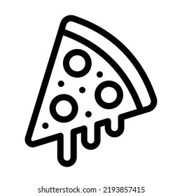 Illustration vector graphic of pizza slice with melted cheese and pepperoni using outline style on a white background. Suitable for restaurant, food apps, website projects and more.