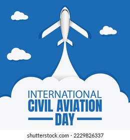 ilustración vectorial del avión vuela por el cielo azul, emitiendo humo, perfecto para el día internacional, día de la aviación civil, celebración, tarjeta de saludo, etc.