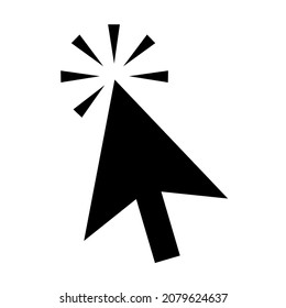 Illustration vector graphic of pointer icon. The shape of an arrow with an incandescent tip. Draw block shape. Black. Simple flat image. Transparent background