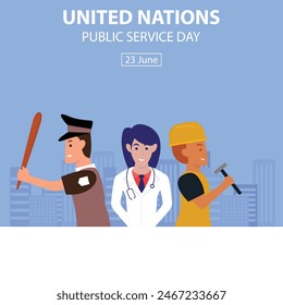 illustration vector graphic of police, doctors and construction workers are in one group, perfect for international day, united nations public service day, celebrate, greeting card, etc.