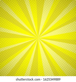 Illustration vector graphic of Pop art yellow comics book background. Vector illustration of halftone pop art style. Abstract background with halftone dots design. Perfect for speech bubble text.