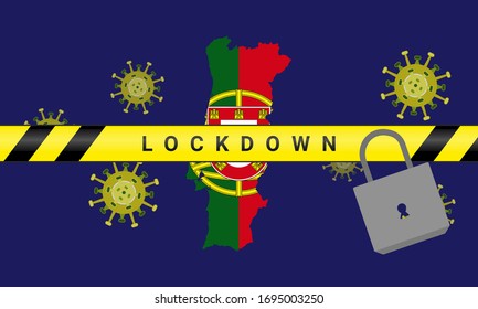 Illustration vector graphic of Portugal Lockdown. Illustration of lockdown tape and padlock. Coronavirus outbreak. Prohibited from leaving the Portugal country. vector illustration EPS10. covid-19.