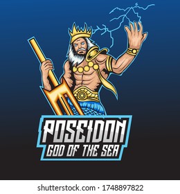 Illustration, Vektorgrafik von Poseidon. Ideal für Maskottlogo, Streamer, Twitch, T-Shirt, Merchandise etc.