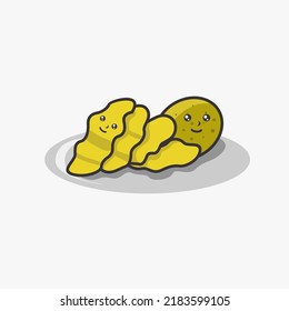 Ilustración vectorial gráfica de papas fritas con cara sonriente. Parece divertido, lindo y amigable. Bien por la educación de los niños o un icono.