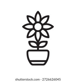 Ilustración Vector gráfico de Icono de contorno de flores en maceta