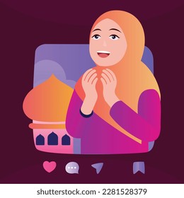 illustration vector graphic of praying in holy month of ramadan