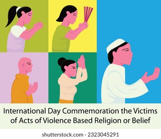 illustration vector graphic of praying poses of different religions, perfect for international day, commemoration the victims, acts, violence based, religion or belief, celebrate, greeting card, etc.