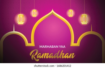 illustration vector graphic of premium luxury background "Marhaban Yaa Ramadhan" perfect for social media posts, greeting card or poster 