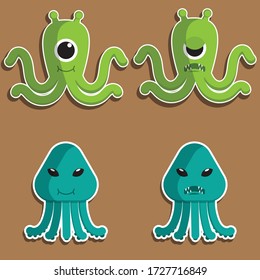 Illustration Vector Graphic of Premium Sticker alien cartoon. Fit for kids Product, sticker, commercial product etc.