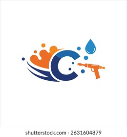Gráfico vetorial de ilustração do design do logotipo do spray da lavagem da potência de pressão
