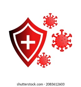 illustration vector graphic of protect from corona virus with shield and virus on white background. suitable for social media, banner, flyer, illustration, background, wallpaper, etc.