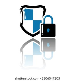 ilustración vectorial gráfico de protección, icono de escudo y candado, seguro domiciliario, perfecto para protección, seguro, seguridad, etc.