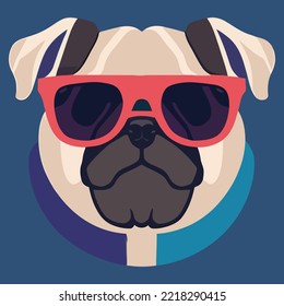 illustration Vector graphic of pug wearing sunglasses isolated good for logo, icon, mascot, print or customize your design