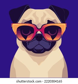 illustration Vector graphic of pug wearing sunglasses isolated good for print on t-shirt or customize your design