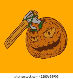 Illustration, Vektorgrafik von PUMPKIN IN DER AX, geeignet für Logo-Produkt auch für Designartikel