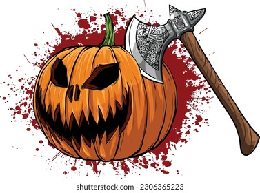 Illustration vector graphic of pumpkin with ax on white background