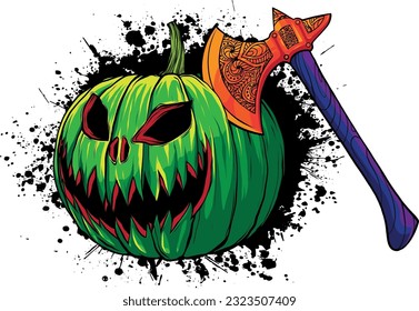 Illustration vector graphic of pumpkin with ax on white background