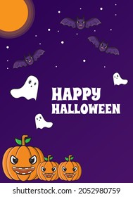 illustration vector graphic of pumpkin Halloween cover. suitable for poster, cover magazine, clipart, sticker, drawing books, etc.