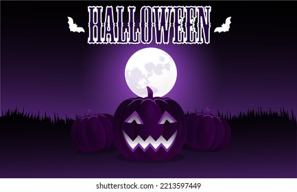 illustration vector graphic of pumpkin, at night with the moon to commemorate Halloween