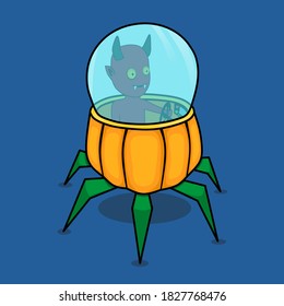 Illustration vector graphic of The pumpkin robot that can be controlled, at first glance resembles a spider robot.  Good for celebrating Halloween.