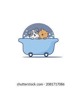 Ilustración gráfica vectorial del cachorro se está bañando alegremente,
Perfecto para el cuidado de mascotas, veterinaria y mascotas.