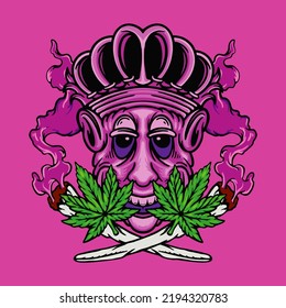 Illustration vector graphic of PURPLE CANNABIS RABIT for apparel design merchandise, such as logos on product packaging