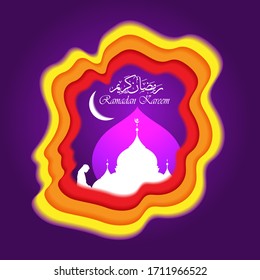 Illustration vector graphic, Purple Ramadan Papercut, or background.