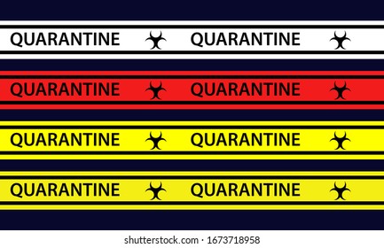 Illustration vector graphic of quarantine tape isolated on dark blue background. warning sign of quarantine. Good for template background, banner, poster, etc. Can be used with any background.
