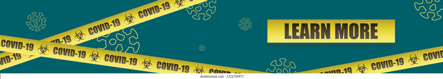  Illustration vector graphic of quarantine tape. Warning sign of quarantine. Coronavirus, COVID-19 outbreak. Rectangular banner for COVID-19 virus warning web pages.