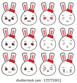 Illustration Vector Graphic of Rabbit face kawaii emoji. Fit for emoji, messaging, internet product, sticker etc.