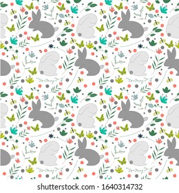 illustration vector graphic of rabbits and flowers fit to place background,wallpaper,seamles pattern,pattern,etc.