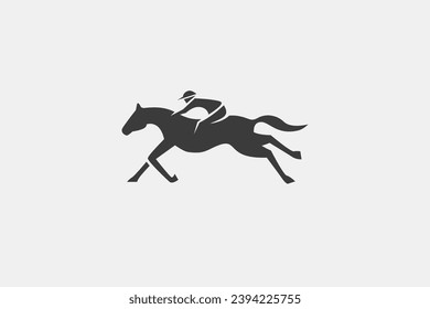 Ilustración vectorial gráfico de caballo de carreras , silueta de jinete de caballos, carrera rápida. Bueno para el logotipo