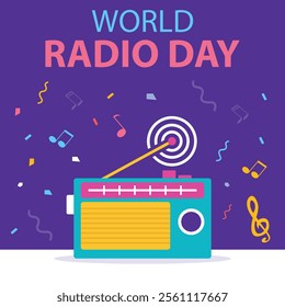 illustration vector graphic of The radio catches the signal with an antenna, perfect for international day, world radio day, celebrate, rgeeting card, etc.