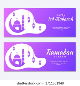 illustration vector graphic of ramadan and ied mubarak. good for muslim moment. mosque, luxury lamp, moon, and stars.