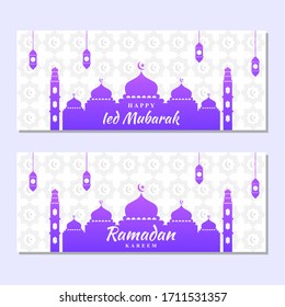 illustration vector graphic of ramadan and ied mubarak. good for muslim moment. mosque, luxury lamp, moon, and stars.