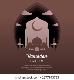 Illustration Vector Graphic of Ramadan Kareem with Paper Cut Style, Good for Banner, Social Media, or Background