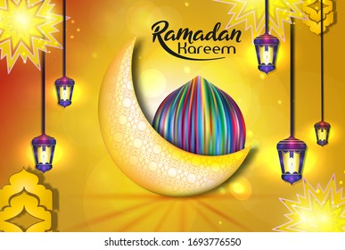 Ilustración vectorial gráfico de ramadan kareem, perfecto para la plantilla de vectores de tarjetas de felicitación ornamentadas islamicas. con un lujoso y dorado aumento, Eid mubarak