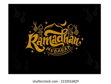 Illustration vector graphic of Ramadan mubarak lettering background black elegant