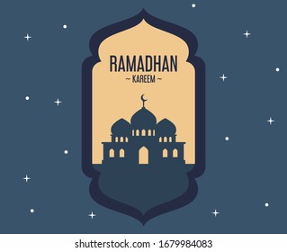 Illustration vector graphic of Ramadhan kareem in blue and brown 
