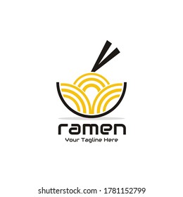 ilustración vectorial de ramen o fideos en un tazón con palillos en él - perfecto para comida de ramen, fideos de alimentos, restaurante, café, etc